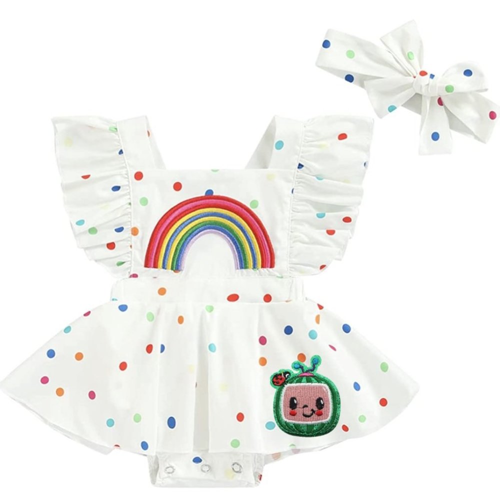 Colorful Polka Dot Kids Bodysuit with Rainbow Design